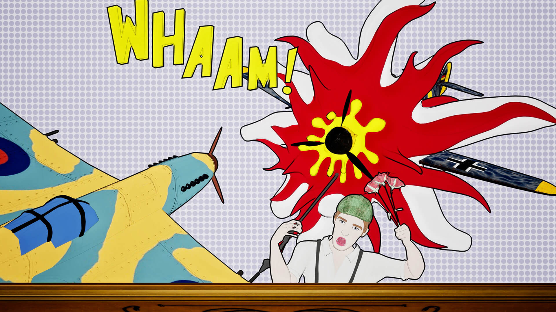 Two animated planes in a dog fight